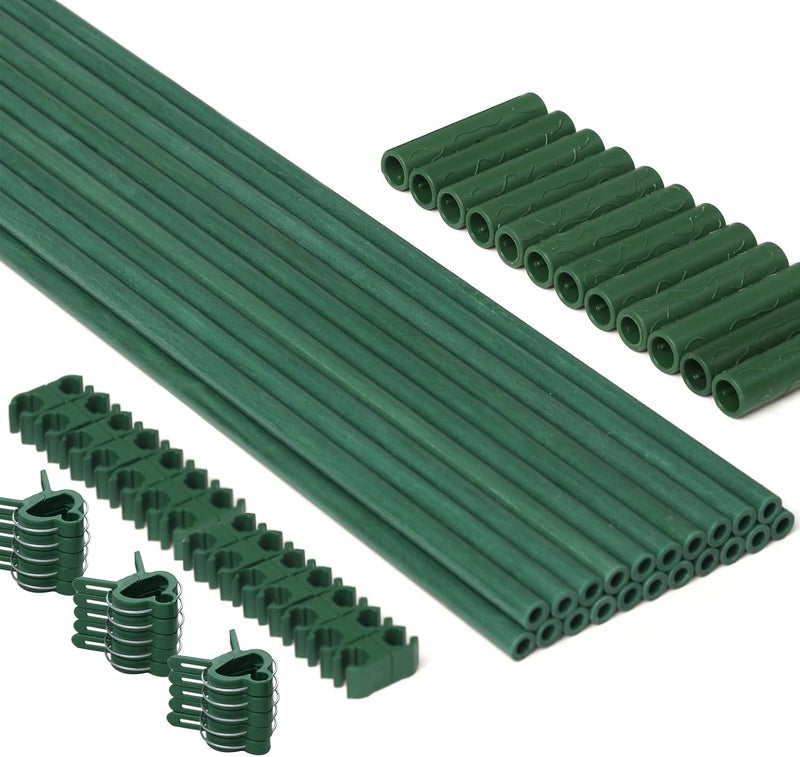 MAXPACE 62pcs Garden Stakes Kit: Includes 20 Sets of Fiberglass Plant Sticks Supports & Accessories for DIY 4ft, 5ft, 6ft, 7ft Stakes for Tomato, Vegetables, Indoor & Outdoor Gardening Supplies - Image 1